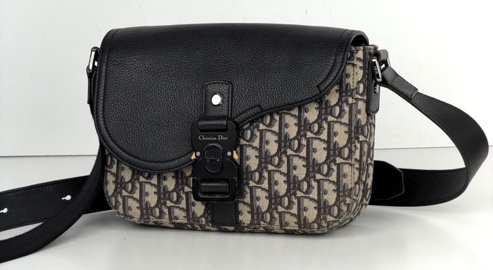 Christian Dior Small Saddle Messenger Bag Beige Dior Oblique Jacquard Canvas D4